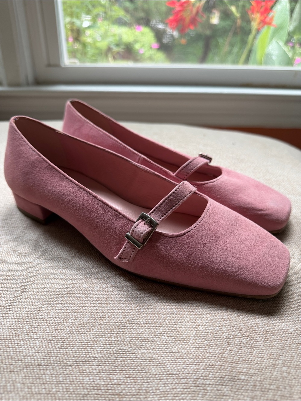 Pink Suede Mary Jane Flats with Buckle Strap - Made in Spain